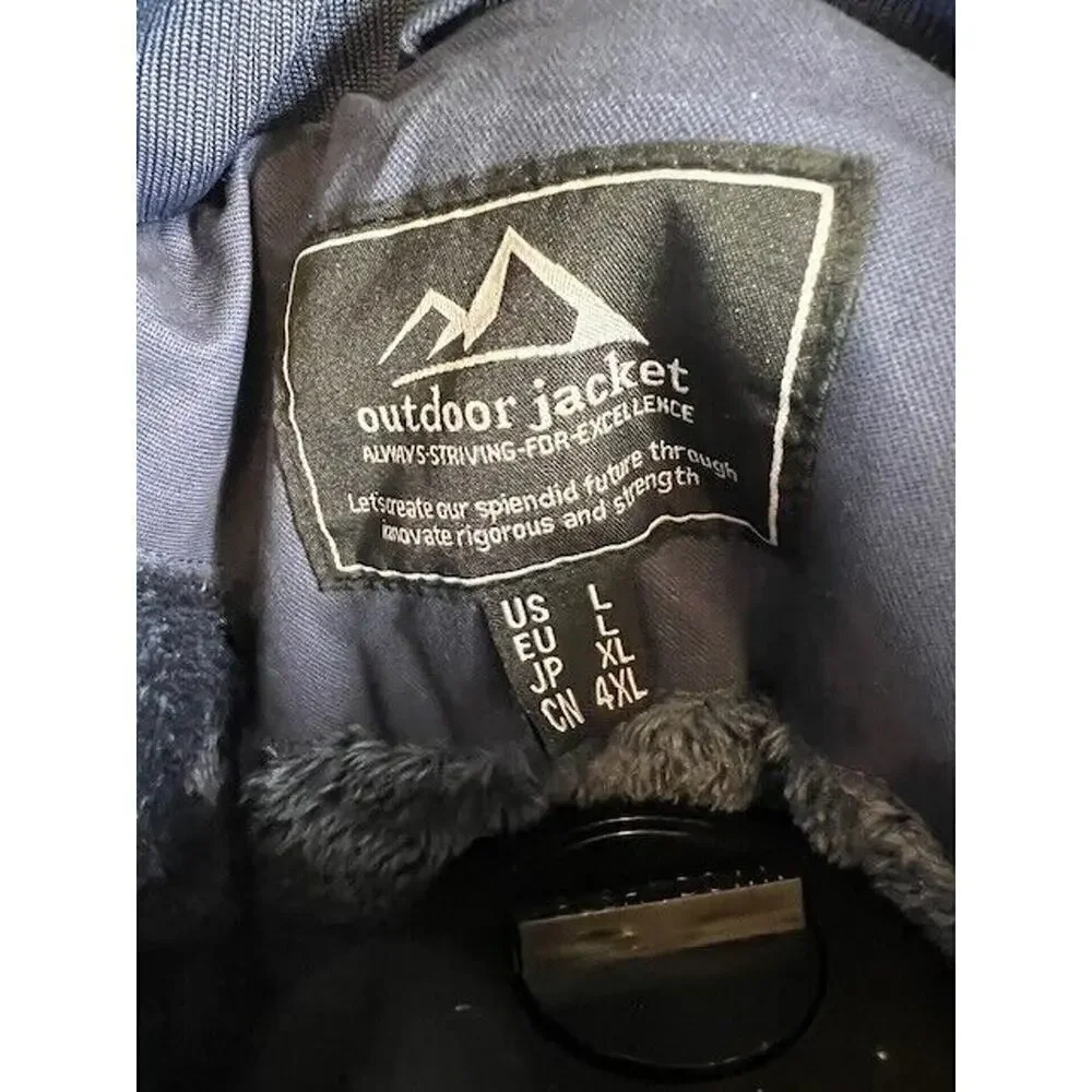 Men's Fleece Cargo Hiking Outdoor Ski Cotton Military Jacket Thick Hooded Large